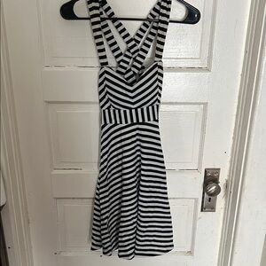 Candie's Black and White Striped Crisscross Mini Dress